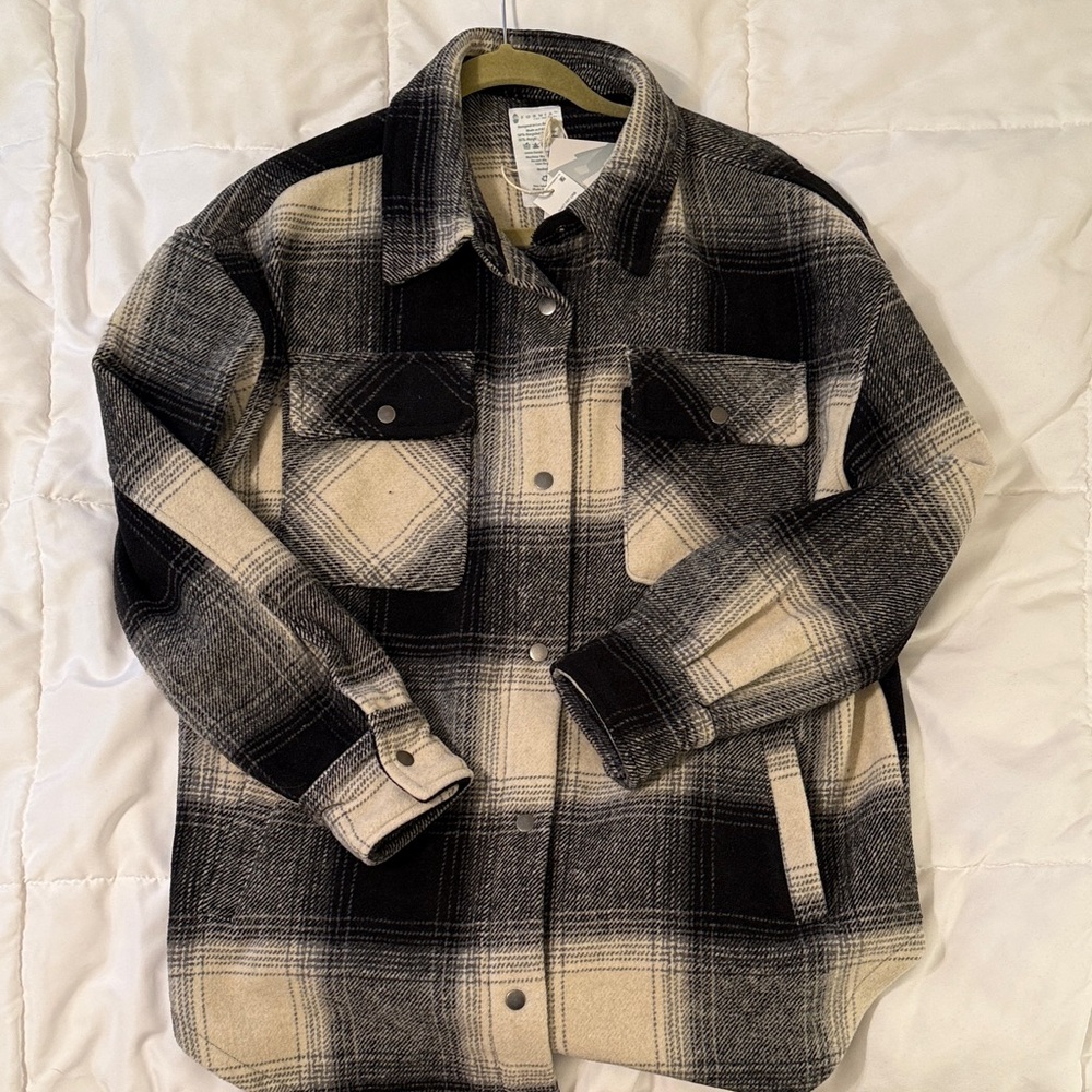 Fornia Plaid Black and Cream Oversized Shacket
